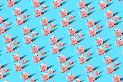 Seamless Repetitive Piggy Bank Pattern on Blue Background